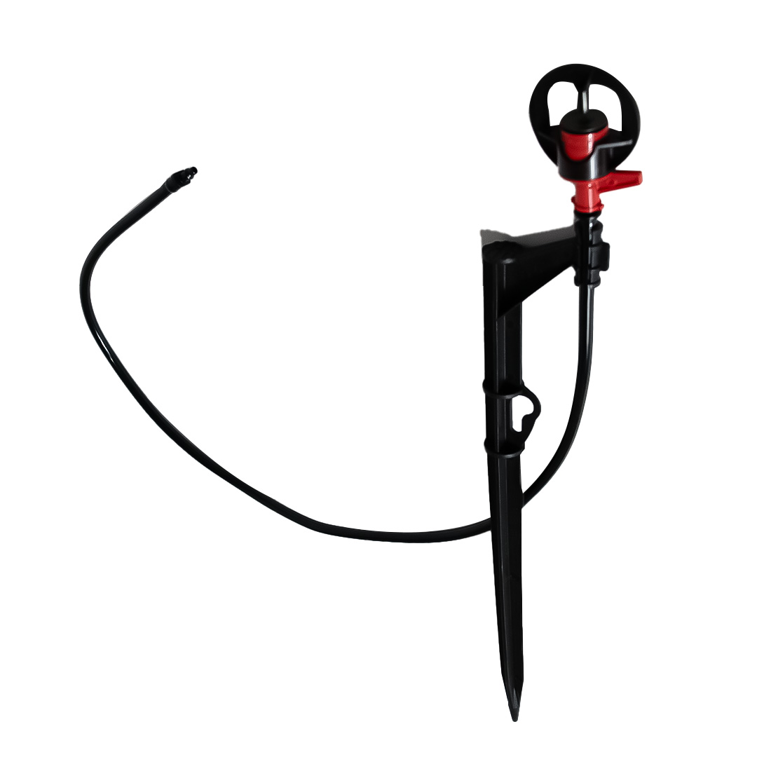 MicroAspersor Aquatuff AQ-205, Boquilla roja R/negro (2.36) 251LPH, 4/7" 70cm. PVC Micro Tubin, Estaca 33cm.